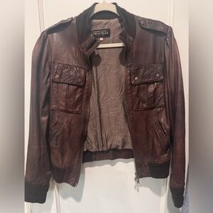 Vera Pelle Men's Dark Brown Leather Bomber Jacket